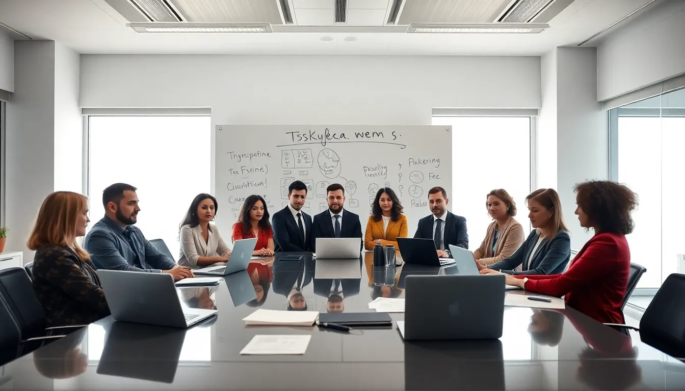 diverse professionals discussing cultural history in a modern office.